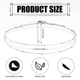 Mikovivi Silver Anklets for Women, Adjustable Double Layer Anklet Stylish Delicate Waterproof Anklet Bracelet Perfect Women Beach Jewelry Gifts for Birthday Anniversary