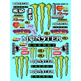 White Vinyl Sticker Gang Sheet 34 Energy Racing Sponsor Lexan Body Car Fits 1/10-1/12 Scale DIE Cut- R/C Model Decal Stickers | Radio Control | Slot Cars | Pinewood Derby