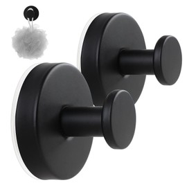 nabobt 2 Pack Suction Cup Hooks for Shower, Exquisite Metal Shell & No Drill Towel Hooks for Bathroom Wall, Kitchen, Glass, Mirror, Tile to Hang Towels, Robes, Loofah - Matte Black