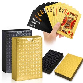 Wugauwor Waterproof Playing Cards, Gold and Black, Diamond Plastic Poker Cards, Poker Card Deck, Plastic Poker Cards for Canasta Blackjack Texas Bridge, Card Games for Adults, 2 Decks