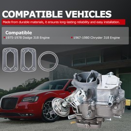 1ST 2 Barrel Carburetor with Gaskets for Plymouth & for Dodge 1966-1973 with 318 Carb V8 5.2L Engine Replaces OE: 4113 4939
