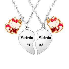 2PCs Best Friend Matching Necklace for Couple Gifts Cartoon Cat Necklace Hello Decorations Anime Cartoon Necklace Set Friends Present for Besties Soulmate Boyfriend Girlfriend Birthday Present (Weirdo)