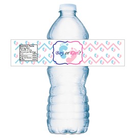 25 Gender Reveal Footprints Baby Shower Party Water Bottle Labels; Boy or Girl Waterproof Water Bottle Wrappers; Water Bottle Stickers Labels Decorations (Gender Reveal)