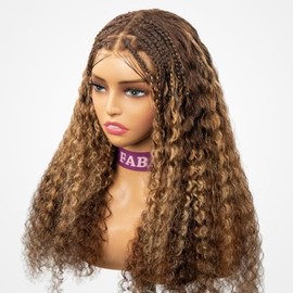 Ombre Braided Wigs for Black Women 200% Density Glueless Wigs Human Hair Pre Plucked Pre Cut 9x6 Blonde Highlight Lace Front Wig Deep Wave Human Hair（4/27 Coloured Curly）17inch