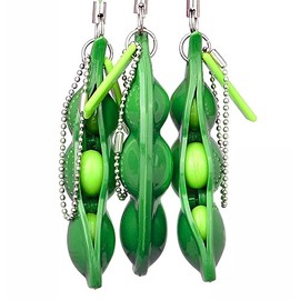 3 Pieces Squeeze Beans Keychain Pea Pod Stress Toy Fidget Toys Stress Relieving Toys for Kids and Adults