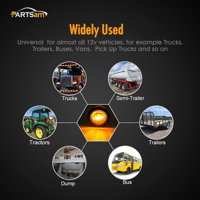 Partsam 2pcs 3/4" Mini Amber LED Marker Clearance Turn Signal