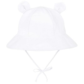 Zando Baby Sun Hat Bucket Hat Wide Brim Beach Caps Toddler Hats for Boys with Bear Ears Infant Summer Hat for Girls White 0-6Months