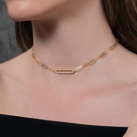 namana Gold Chain Choker Necklaces for Women and Teenage Girls, Elegant Gold Link Necklace for Women set Cubic Zirconia Stones, Gold Jewellery Gifts for Women