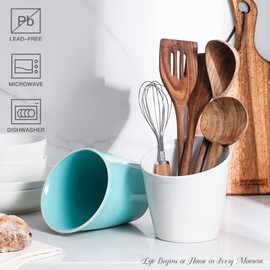 Sweejar Kitchen Utensil Holder,Ceramic Utensil Crock for Cooking Countertop, Housewarming,wedding,Gift(white)