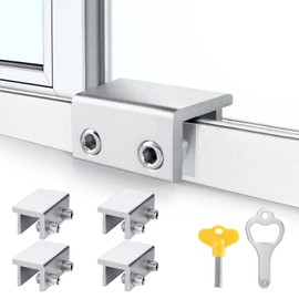 Window Locks for Sliding Windows - Sliding Window Lock Security with Keys - Adjustable Sliding Door Lock - Without Drilling Easv to Install Child Locks for Sliding Door,Patio Door(4 Sets Silver)
