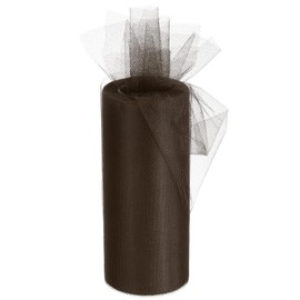 TA-VIGOR 6 Inch 25 Yards Tulle Fabric Ribbon Rolls, Pastel Mesh Fabric Spool Gift Tulle Ribbon Netting Rolls for Gift Wrapping Tutu Bow Christmas Birthday Party Wedding DIY Crafts Decor, Brown