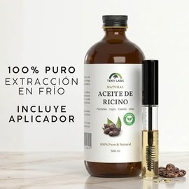 Aceite de Ricino Teky Labs 100% Puro Prensado en Frío (500ml) Sin Hexanos | Estimula el Fortalecimiento y Volumen de Pestañas, Cejas, Cabello y Barba 