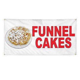 Vinyl Banner Multiple Sizes Funnel Cakes Red Food Bar Restaurant Truck B Restaurant & Food Outdoor Weatherproof Industrial Yard Signs 4 Grommets 12x30Inches