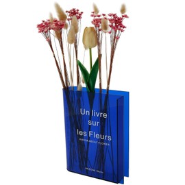 Book Vase for Flowers, Unique Flower Vase, Cute Acrylic Vase,Growth Modern Aesthetic Vase for Bookshelf Dining Table Desk Bedroom Office Home Decor (Transparent Blue)