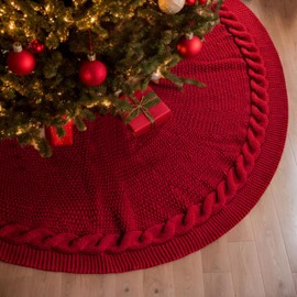 Christmas Tree Skirt for 6 Ft Christmas Tree, 36 Inch Red Knitted Tree Skirt Christmas Tree Decorations Luxury Knitted Thick Rustic Xmas Tree Skirt for Xmas Tree Decor (Red,36”)