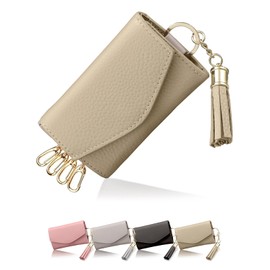 [Encore] Key Case [High-End Look, Muted Colors] Genuine Leather Key Holder for Women, with Pocket that Also Fits Bills, Present Gift, 4-Key, Cowhide, Key Ring, Car
