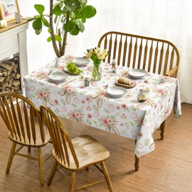 Horaldaily Easter Tablecloth 52×70 Inch Rectangular, Bunny Ear Flowers Spring Washable Table Cover for Party Picnic Dinner Decor