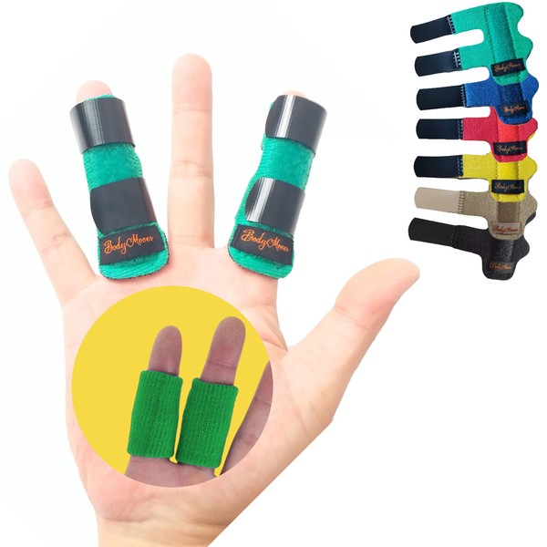 BodyMoves Finger Splints Plus Finger Sleeves (Forest Green (2 splints Plus 2 Sleeves))