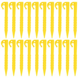 ZYFC Tent Pegs, 20 PCS Plastic Tent Pegs Heavy Duty Awning Pegs Camping Pegs, Yellow Screw in Tent Pegs Tent Nails Pegs, Lightweight Tent Pegs for Camping Rain Tarps Garden Weed Mat, Tent Accessories