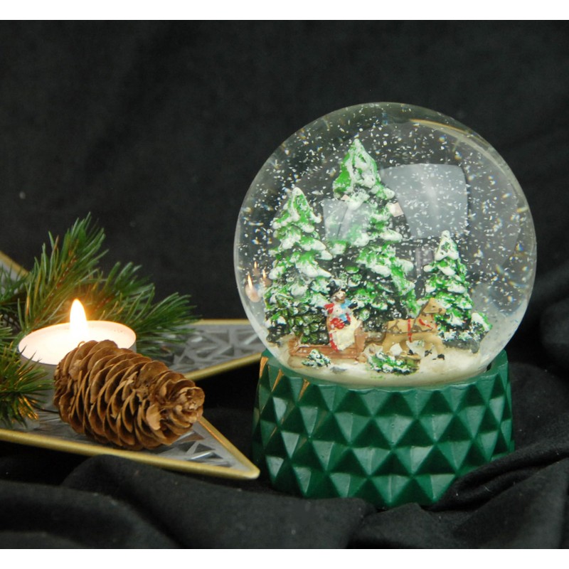 20171 Snow Globe Nostalgia Sleigh Ride on Base Cubic Green