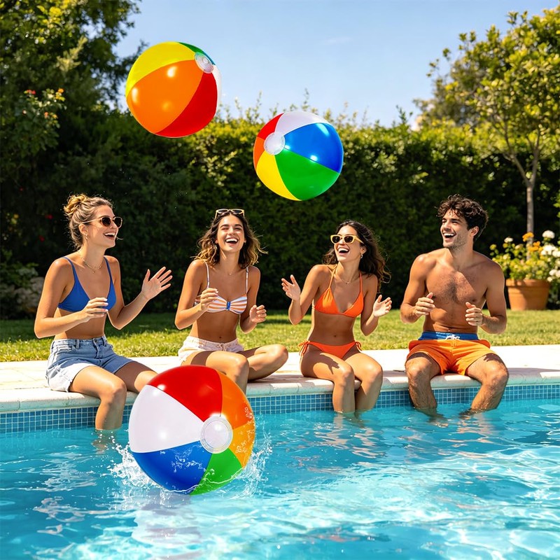 WSepascI Beach Balls, 3 Pack Rainbow Beach Ball, 20 Inch
