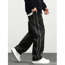 ZAFUL Men's Baggy Track Pants Y2K Streetwear Pants Drawstring Letter Pockets Casual Lounge Trousers (Black,M)