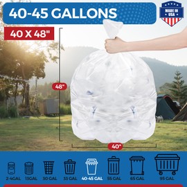 Fuxury 40-45 Gallon Trash Bags Medium Duty, 125 Count Garbage Bags, 40 x 48" Extra Large Clear Can Liners, 0.6 Mil Plastic Bags for Serious Garbage Cleanup, Made in USA
