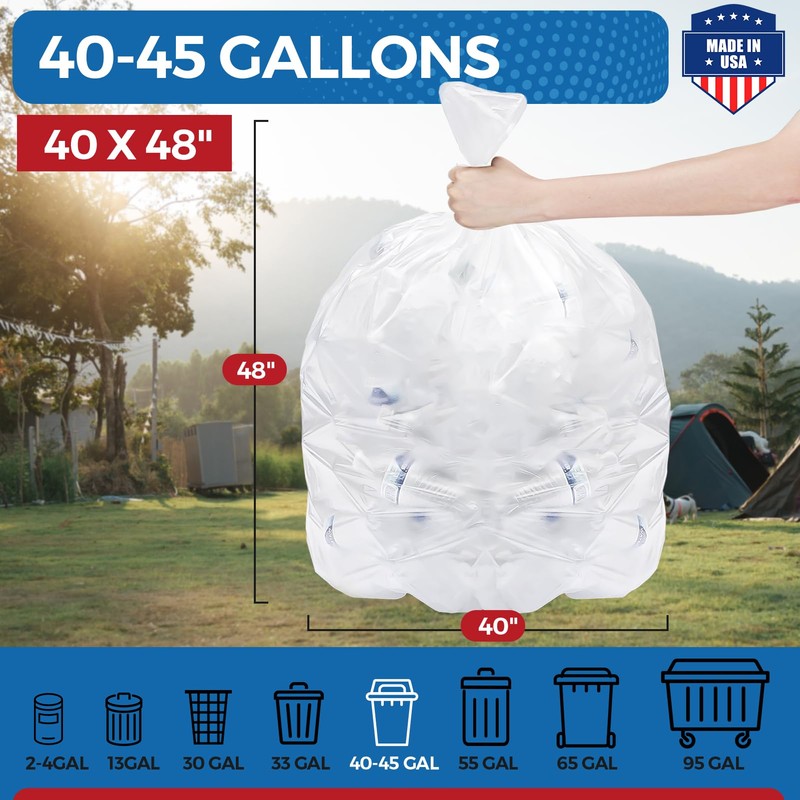 Fuxury 40-45 Gallon Trash Bags Medium Duty, 125 Count Garbage