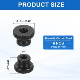 MECCANIXITY 6Pcs Knurled Thumb Nuts, M4x8mm Carbon Steel Nut Iron Round Knobs Fasteners High Head Through Hole Hand Screw Nut for 3D Printer Part, Black