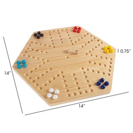 Hey! Play! Classic Wooden Strategic Thinking Game-Complete Set with Board, 24 Colored Marbles, 2 Dice-Fun Vintage 6-Player Game for Kids and Adults