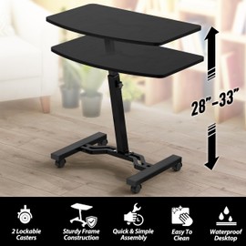 SHW Mobile Height Adjustable Laptop Rolling Cart with Height Adjustment from 28" to 33", Black