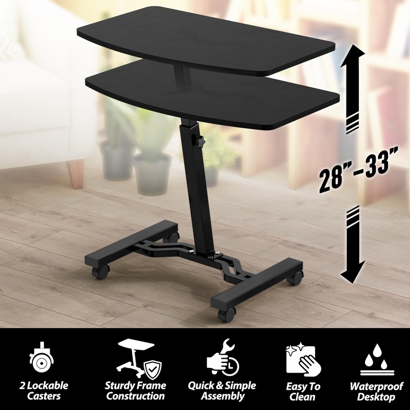 SHW Mobile Height Adjustable Laptop Rolling Cart with Height Adjustment