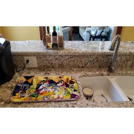 Caroline's Treasures 8638DDM Crystal Hot Sauce with Fleur De lis and Wine Dish Drying Mat Absorbent Dish Drying Mat Pad for Kitchen Counter Dish Drainer Mat for Countertop, 14 x 21", Multicolor