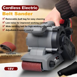 18V Belt Sander Cordless with Dust Bag Electric Sander Tool for Wood with 6 Variable-Speed Control, Hand Sander with Vacuum Dust Collector for Woodworking Metal Working