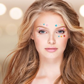 OIIKI 4 Sheets Colorful Star Face Gems Stickers, Face Eye Rhinestones Makeup Stickers, Women Makeup Jewels for Face, Rave Accessories for Parties, Festival, Daily Use