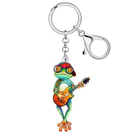 WEVENI Acrylic Cute Skateboard Frog Keychain Keyring Car Bag Wallet Funny Frog Charms Jewelry for Women Girls, Guitar Frog, 41mm x 40mm
