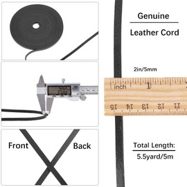 GORGECRAFT 5M Genuine Leather Strip 5mm Wide Flat Cowhide Leather Cord 2mm Thick Black Natural Leather Braiding String for Bracelets Necklace Belts Boot Lace Jewelry Making DIY Braided Beading Craft