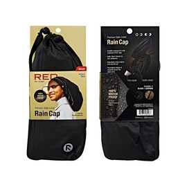 Red by Kiss Premium Satin Lined Rain Cap, 100% Waterproof Hair Protection, Adjustable Strap, Packable Pouch Included, Braid/Black, One Size