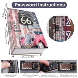 Foreverup Book Safe with Combination Lock, Book Safe Safe, 24 x 15.5 x 5.5 cm, Book Safe for Jewellery, Cash, Money, Valuable Objects, Office/Home (Route 66)