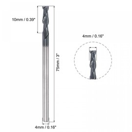 sourcing map Square Nose End Mill, 4mm Tip Dia Solid Carbide AlTiN Coated CNC Router Bits 2 Flute Spiral Milling Cutter HRC45 with 4mm Shank 75mm (3-inch) Length