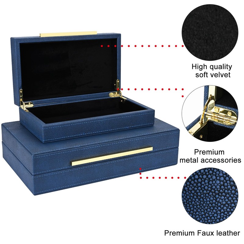 ZIKOUL Navy Blue Shagreen box Set of 2 Faux Leather