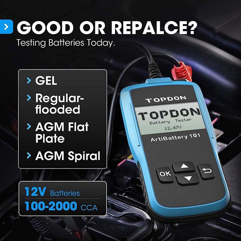 TOPDON AB101 Car Battery Tester 12V Car Battery Load Tester