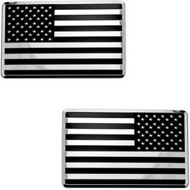 LFPartS USA Embossed Stainless Steel Metal Flag for Cars Trucks (3.12" x 2", Black & Chrome set Left & Right)