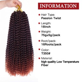 Xtrend 18 Inch 2 Packs Ombre Passion Twist Hair Water Wave Crochet Hair For Black Women Curly Braiding Hair Synthetic Hair Extension(16Strands/Pack,T350#)