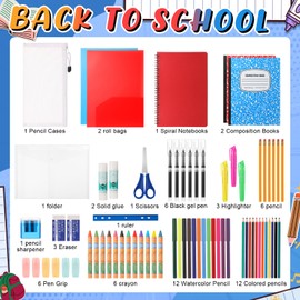 Gilprop 72 Pcs School Supplies Gift Box Set, Back to School Supplies Primary Middle College Bundle Essential Stuff Bulk Pen Notebook Colorful Stationery for Teacher Student Classroom