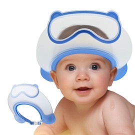 Baby Shower Cap Shield, Shower Cap for Kids, Visor Hat for Eye and Ear Protection for 0-9 Years Old Children, Cute diving goggle Shape Makes The Baby Bath More Fun (Blue)