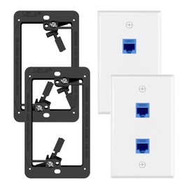 VCE 2-Port Ethernet Wall Plate (UL-Listed), CAT6 Wall Plate and Jack, RJ45 Keystone Wall Outlet with Single Gang Low Voltage Mounting Bracket, Blue 2-Pack