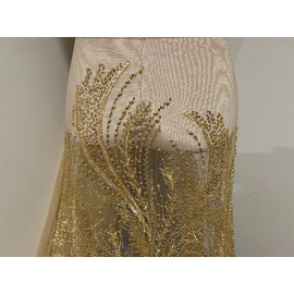 wowfabric4less123 Gold Heavy Beaded Sequins Embroidery Bridal Lace Fabric 50” Width Sold By Yard