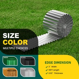SOCONT Corrugated Metal Garden Edging, Landscape Edging Border for Garden, Flower Bed, Lawn and Landscape Edging (Silver, 3"×50Ft)