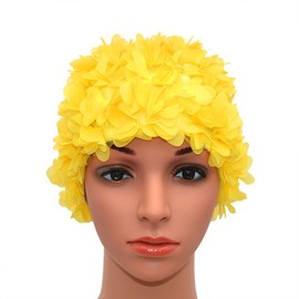 Medifier Lace Vintage Swim cap Floral Petal Retro Style Bathing Caps for Women Yellow